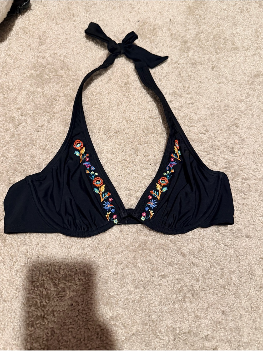 Lascana x Buffalo Black Embroidered Halter Bikini Top - Women's Swimwear Size 34